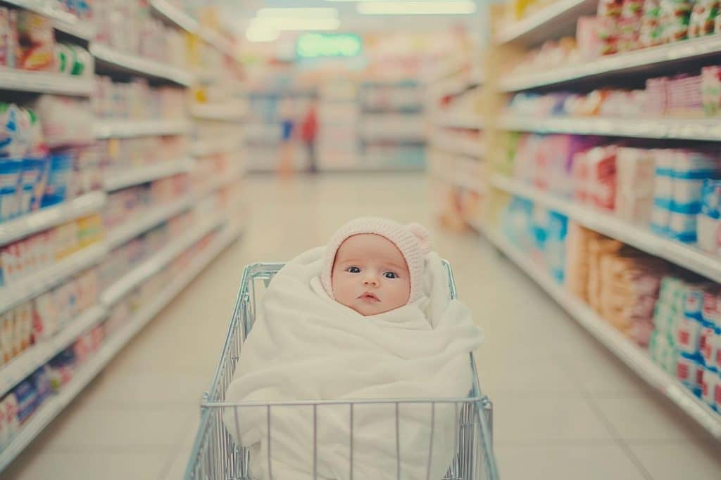 bebe recien nacida supermercado