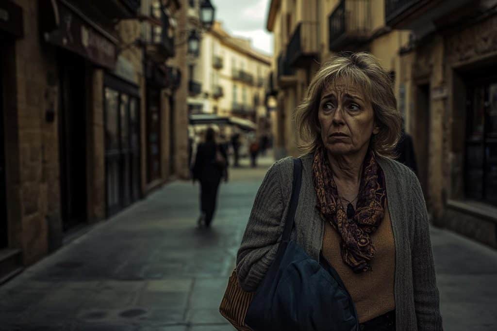 madre angustiada en sala de tribunal
